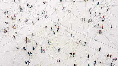 Aerial view of crowd connected by lines