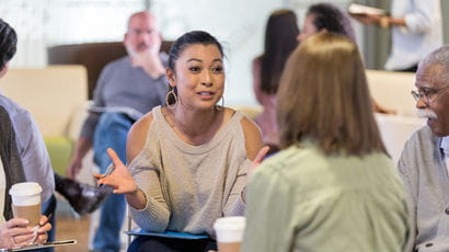 Group of people engaging in a social space